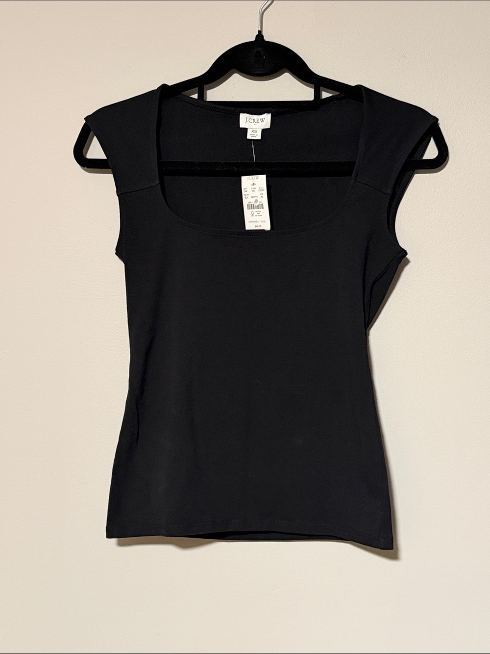 J. Crew Black Cap-sleeve stretch cotton-blend squareneck tank top